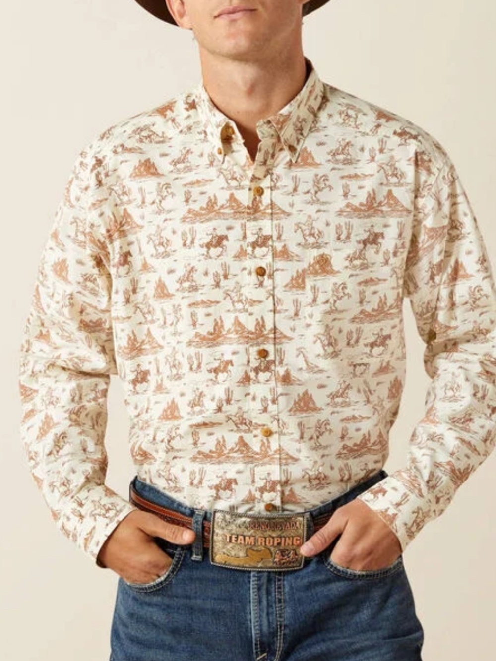 Ariat Cream & Brown Aloha Western Print Button-Down Shirt